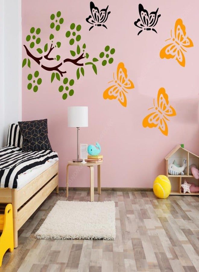 ARandNJ استنسل ARandNJ للرسم على الجدران (المقاس: 16 × 24 بوصة) - تصميم فراشة مع زهور، قابل لإعادة الاستخدام، مناسب لغرفة النوم، غرفة المدخل، غرفة الرسم، غرفة المعيشة (عبوة من قطعة واحدة) - Image 1